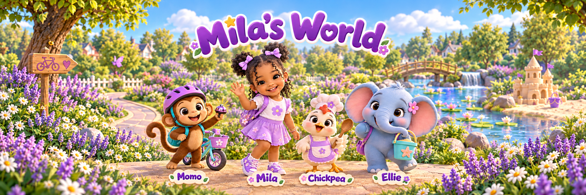 Momo, Mila, Chickpea, and Ellie together in Mila’s sunny garden